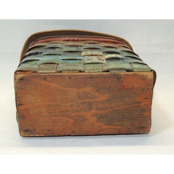 VTG 60s‎ Hand Painted Wooden Picnic Basket Handbag (Bonus 2 VTG Stamps) - Picture 4 of 16